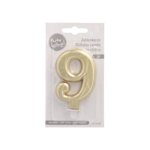 4320 Zahlenkerze mit Halter 7 cm gold "9"
