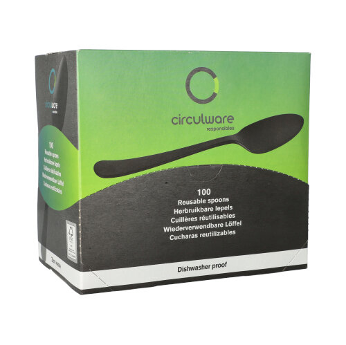 Circulware by Haval Mehrweg-Löffel PP-MF 19 cm schwarz "Gaia" extra stabil, in Spenderbox