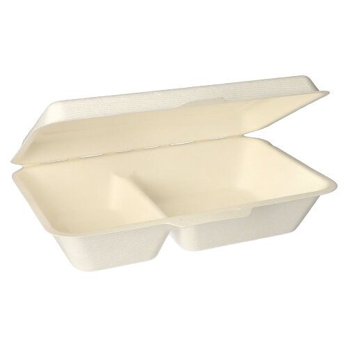 2400 Menüboxen, Zuckerrohr "pure" 2-geteilt 6,5 cm x 24 cm x 15,5 cm weiss