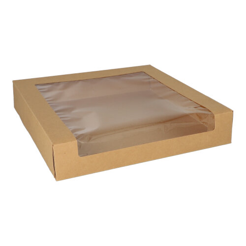 1200 Tortenkartons mit Deckel eckig 5,5 cm x 30 cm x 30 cm mit Sichtfenster aus PLA