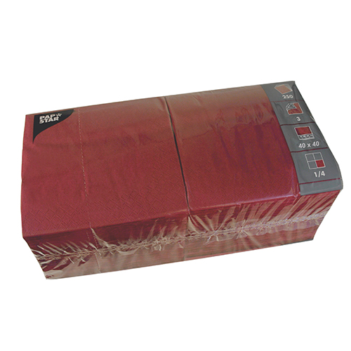 1000 Servietten, 3-lagig 1/4-Falz 40 cm x 40 cm bordeaux 20000 Servietten, 3-lagig 1/4-Falz 40 cm x 40 cm bordeaux