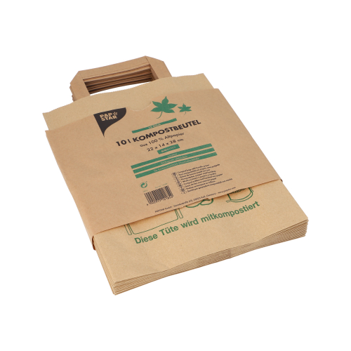 6000 Kompostbeutel aus Papier mit Henkel 10 l 28 cm x 22 cm x 14 cm braun "bedruckt"