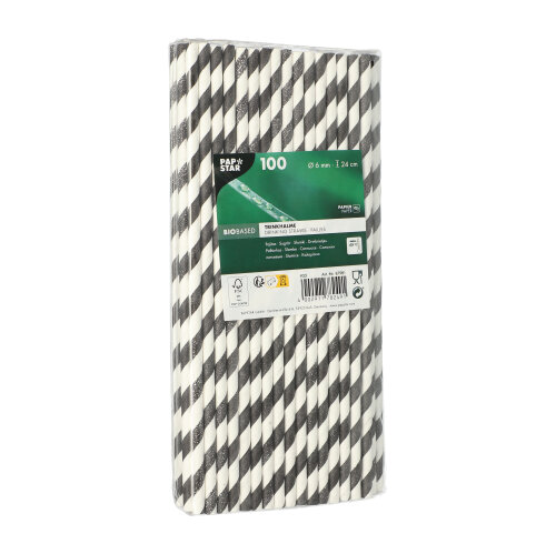 72000 Trinkhalme, Papier Ø 6 mm · 24 cm schwarz/weiss "Stripes"