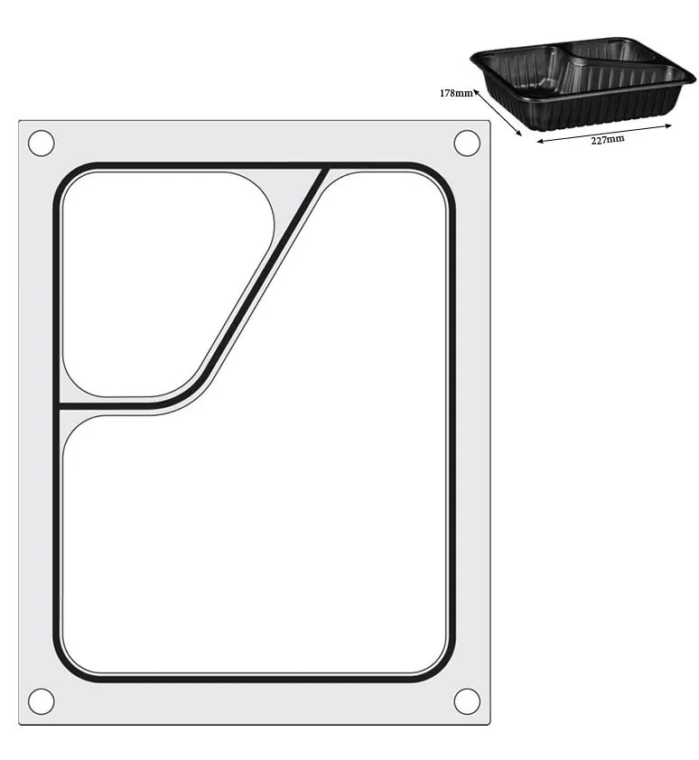 Matrize für Versiegelungsmaschine, ein zweiteiliger Colt-Behälter (227x178 mm)