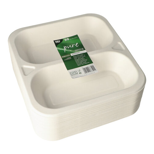 4200 Siegelschalen, Zuckerrohr 2-geteilt 1250 ml 4,2 cm x 24,5 cm x 26,5 cm weiss