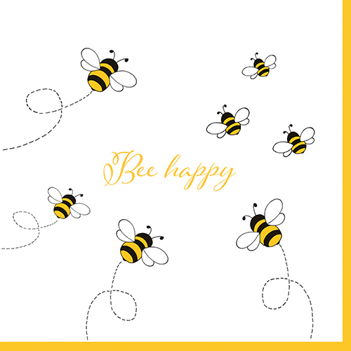 30 Servietten, 3-lagig 1/4-Falz 33 cm x 33 cm "Bee Happy" 25920 Servietten, 3-lagig 1/4-Falz 33 cm x 33 cm "Bee Happy"
