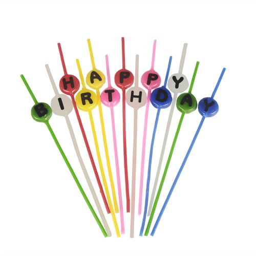 1536 Spaghettikerzen-Set 16 cm farbig sortiert "Happy Birthday"