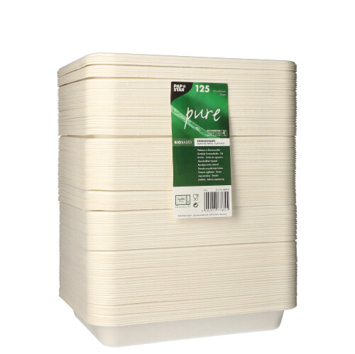 6000 Siegelschalen, Zuckerrohr 900 ml 3 cm x 17,5 cm x 22,5 cm weiss