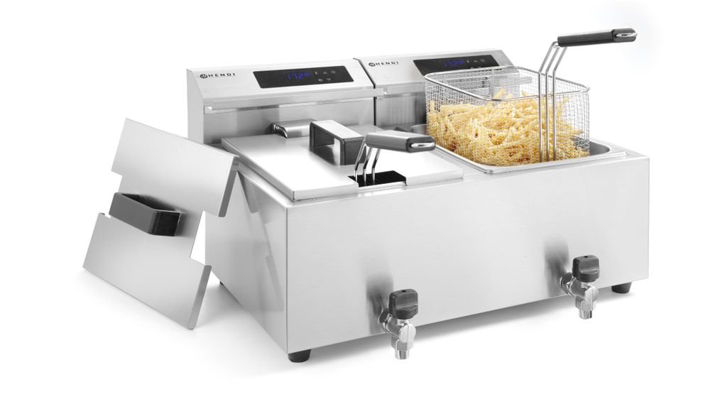 Friteuse Profi Line digital- mit Ablasshahn 2 x 8 l, HENDI, Profi Line, 16L, 230V/7000W, 605x515x(H)350mm