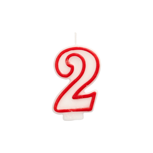 12 Zahlenkerze 7,3 cm weiss "2" mit rotem Rand 4320 Zahlenkerze 7,3 cm weiss "2" mit rotem Rand