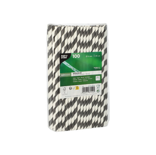 100 Trinkhalme, Papier Ø 6 mm · 20 cm schwarz/weiss "Stripes" 88000 Trinkhalme, Papier Ø 6 mm · 20 cm schwarz/weiss "Stripes"