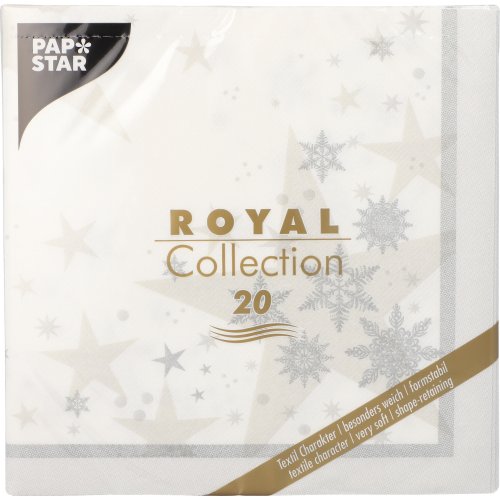 12000 Servietten "ROYAL Collection" 1/4-Falz 40 cm x 40 cm weiss "Stars and Snowflakes"