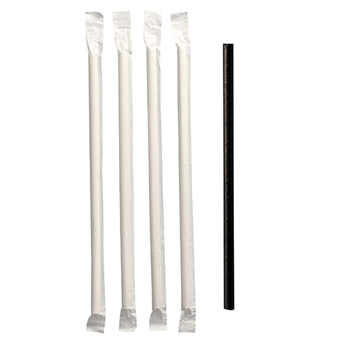 75000 Trinkhalme, Papier Ø 6 mm · 20 cm schwarz einzeln gehüllt