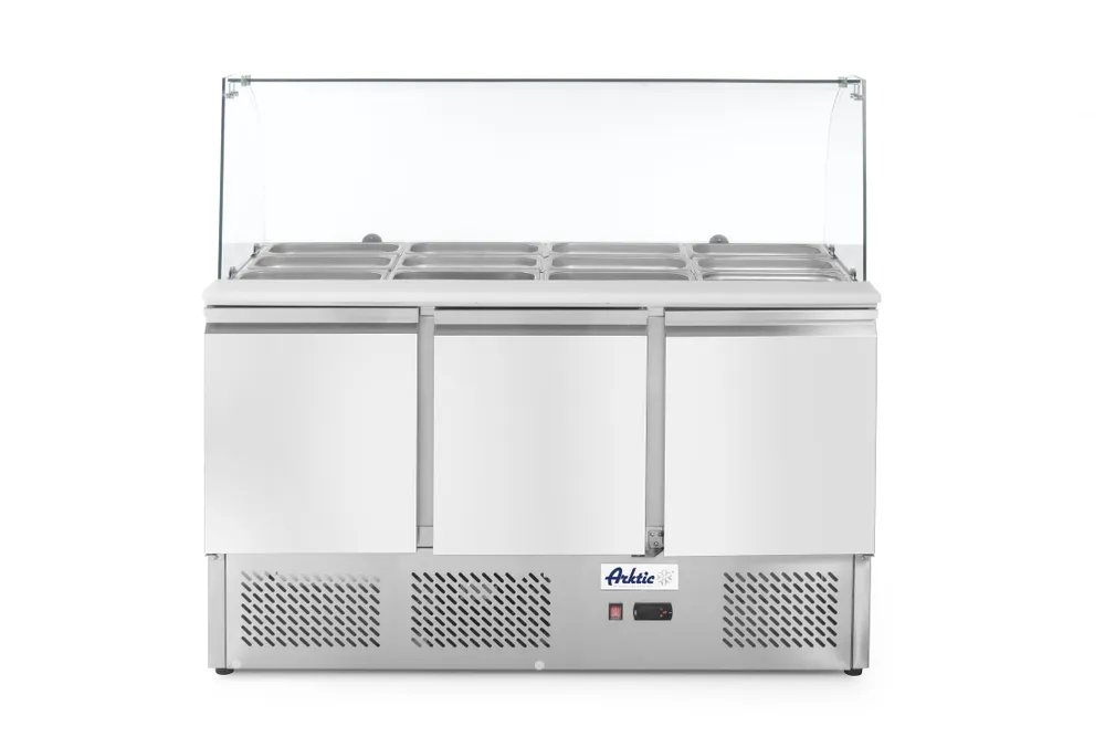 Kühltisch, dreitürig mit Glasdisplay 380L, Arktic, 230V/310W, 1390x702x(H)1330mm Kühltisch, dreitürig mit Glasdisplay 380L, Arktic, 230V/310W, 1390x702x(H)1330mm