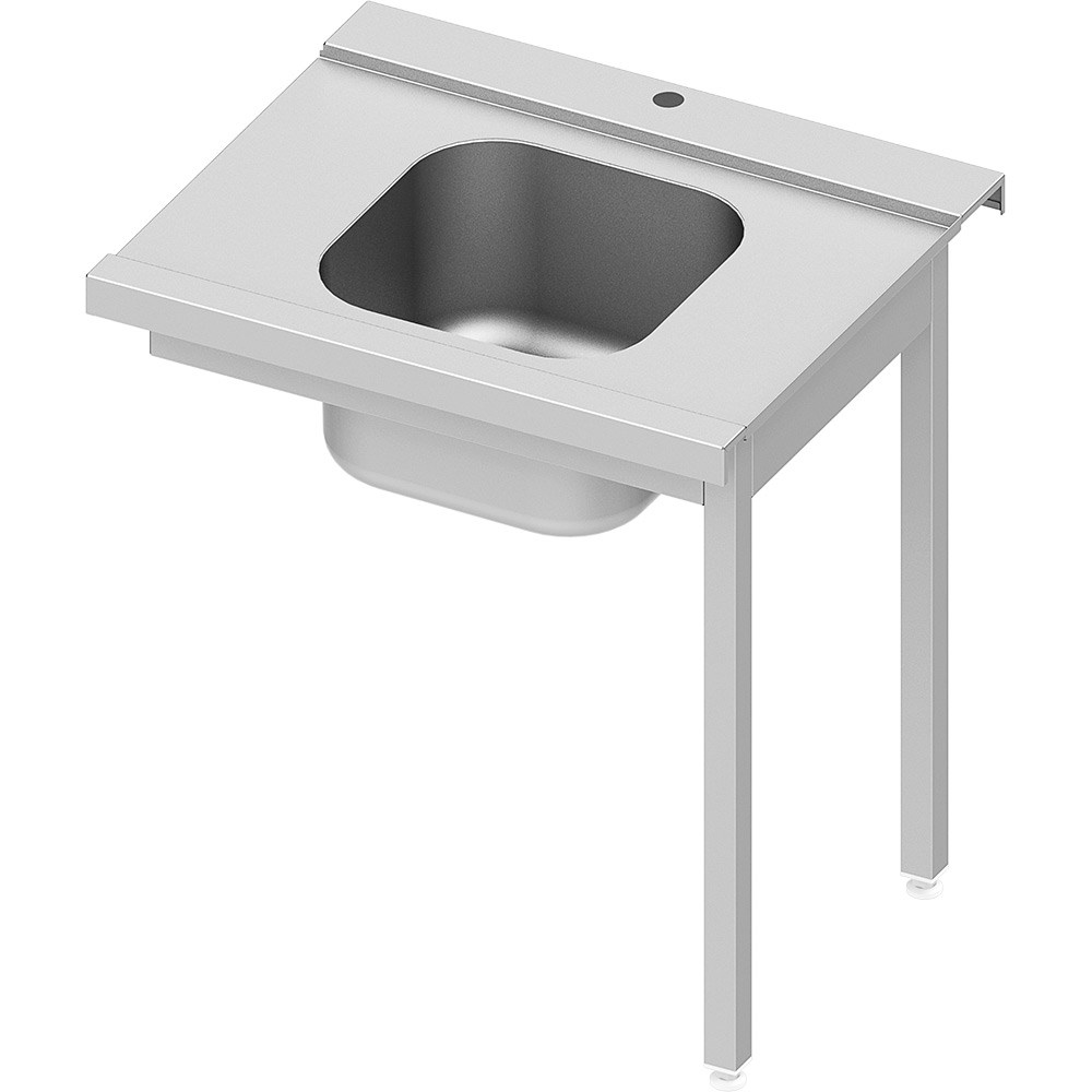 Zulauftisch ECO auf zwei Beinen mit einem Becken 1000x670x870 mm, Anbauseite rechts, mit Aufkantung, Selbstmontage