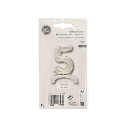 1 Folienluftballon 73 cm silber "5" stehend 3840 Folienluftballon 73 cm silber "5" stehend