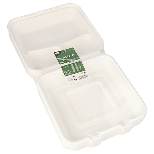 2250 Menüboxen, Zuckerrohr "pure" 3-geteilt 8 cm x 24 cm x 24 cm weiss