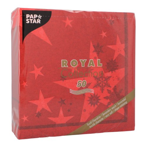 50 Servietten "ROYAL Collection" 1/4-Falz 40 cm x 40 cm rot "Stars and Snowflakes" 12500 Servietten "ROYAL Collection" 1/4-Falz 40 cm x 40 cm rot "Stars and Snowflakes"