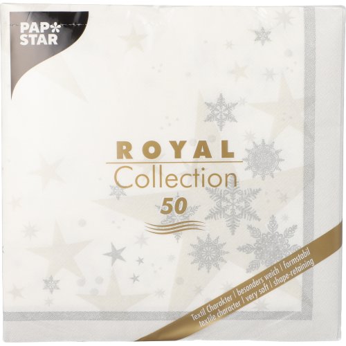 50 Servietten "ROYAL Collection" 1/4-Falz 40 cm x 40 cm weiss "Stars and Snowflakes" 12500 Servietten "ROYAL Collection" 1/4-Falz 40 cm x 40 cm weiss "Stars and Snowflakes"