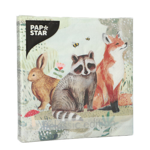 22800 Servietten, 3-lagig 1/4-Falz 33 cm x 33 cm "Rabbit, Racoon & Fox"
