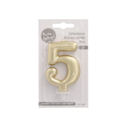 1 Zahlenkerze mit Halter 7 cm gold "5" 4320 Zahlenkerze mit Halter 7 cm gold "5"