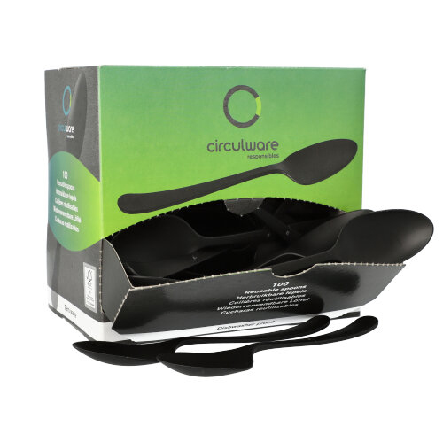 Circulware by Haval Mehrweg-Löffel PP-MF 19 cm schwarz "Gaia" extra stabil, in Spenderbox Circulware by Haval Mehrweg-Löffel PP-MF 19 cm schwarz "Gaia" extra stabil, in Spenderbox