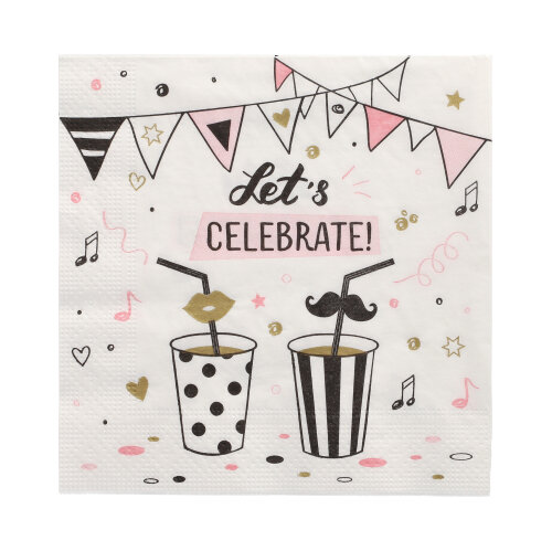 20 Servietten, 3-lagig 1/4-Falz 33 cm x 33 cm "Let's Celebrate" 21600 Servietten, 3-lagig 1/4-Falz 33 cm x 33 cm "Let's Celebrate"