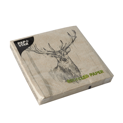 22800 Servietten, 3-lagig 1/4-Falz 33 cm x 33 cm ! natur "Deer" aus recyceltem Papier
