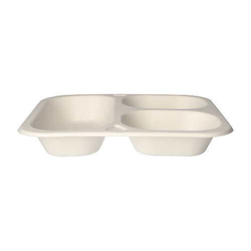 3600 Siegelschalen, Zuckerrohr 3-geteilt 1350 ml 4,2 cm x 24,5 cm x 26,5 cm weiss
