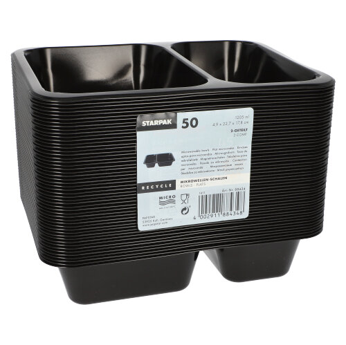 6000 Mikrowellenschalen, PP 2-geteilt 1205 ml 4,9 cm x 22,7 cm x 17,8 cm schwarz