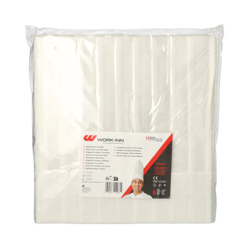 WORK-INN/-PS Kochmützen, Vlies 30 cm x 28 cm weiss "Toskana" größenverstellbar, gelegte Falten