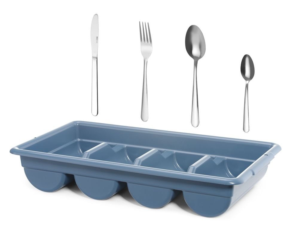 Besteck-Set mit Tablett, Blau, 525x300x(H)95mm, Rechteckig