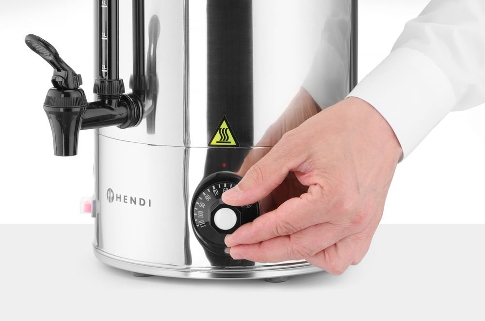 Heißgetränkespender, HENDI, 9L, Silber, 230V/2200W, 370x332x(H)472mm Heißgetränkespender, HENDI, 18L, 230V/2200W, 385x385x(H)595mm