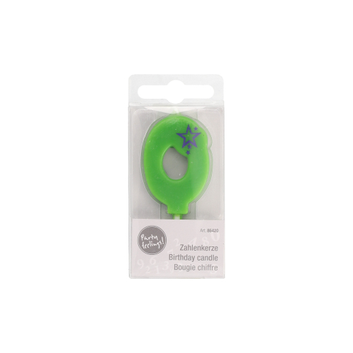 1 Zahlenkerze, Mini 6,8 cm grün "0" 9720 Zahlenkerze, Mini 6,8 cm grün "0"
