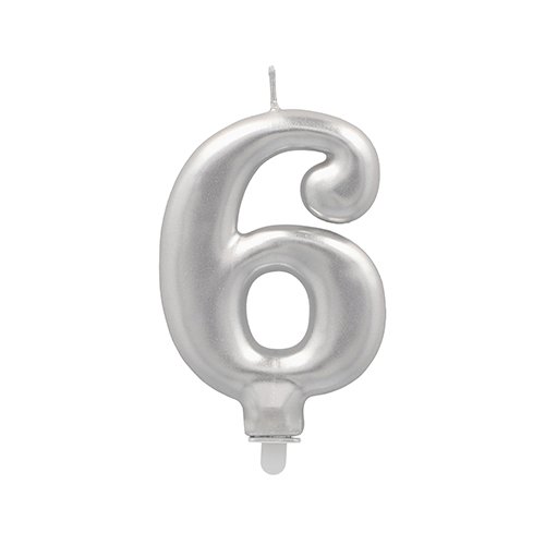 4320 Zahlenkerze mit Halter 7 cm silber "6"