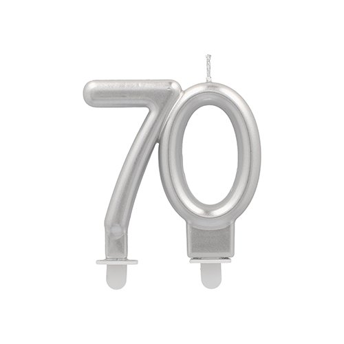 2880 Jubiläumskerzen mit Halter 7 cm silber "70"