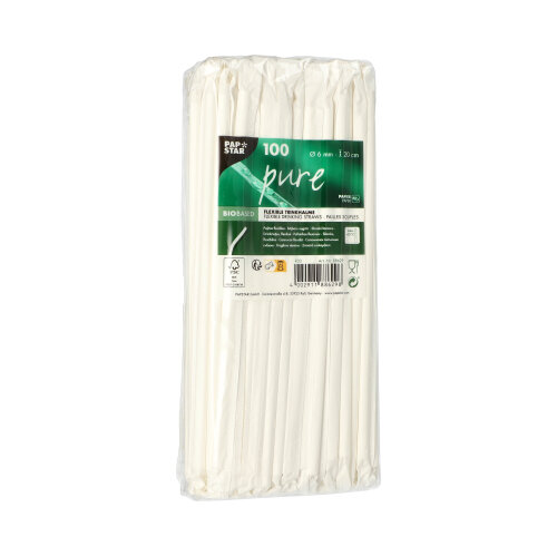 60000 Trinkhalme, flexibel, Papier "pure" Ø 6 mm · 20 cm weiss einzeln gehüllt