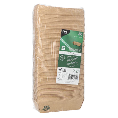 80 Snacktrays, Pappe "pure" 3 cm x 3,3 cm x 10,5 cm braun "100% Fair" 23040 Snacktrays, Pappe "pure" 3 cm x 3,3 cm x 10,5 cm braun "100% Fair"