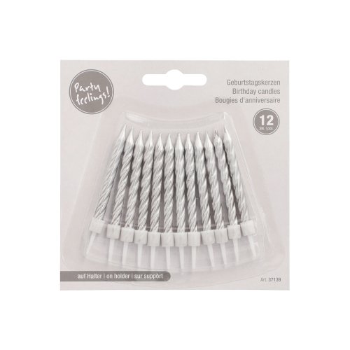 43200 Geburtstagskerzen auf Halter 6 cm silber