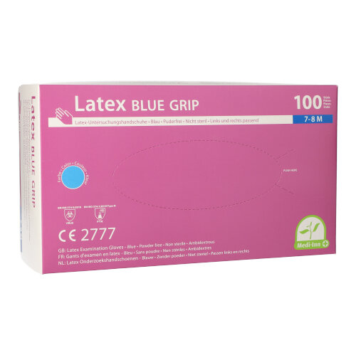 Medi-Inn® PS Handschuhe, Latex puderfrei blau "Blue Grip" Größe M