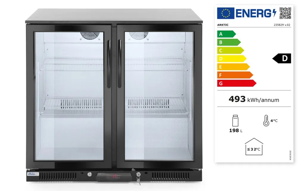 Kühlschrank mit doppelter Tür auf der Rückseite, Arktic, 158L, Schwarz, 220-240V/160W, 900x530x(H)870mm Kühlschrank mit doppelter Tür auf der Rückseite, Arktic, 158L, Schwarz, 220-240V/160W, 900x530x(H)870mm