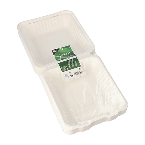 2500 Menüboxen, Zuckerrohr "pure" ungeteilt 7,7 cm x 20 cm x 22 cm weiss