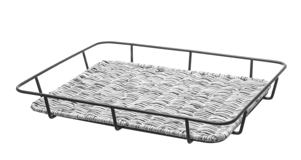 Brotkorb mit Edelstahlrand, Hellgrau, 400x300x(H)50mm Brotkorb mit Edelstahlrand, Hellgrau, 400x300x(H)50mm