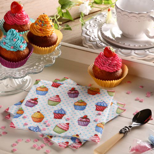 20 Servietten, 3-lagig 1/4-Falz 33 cm x 33 cm "Cupcakes" 22800 Servietten, 3-lagig 1/4-Falz 33 cm x 33 cm "Cupcakes"