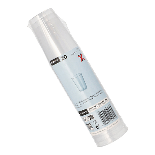 20 Mehrweg-Trinkbecher PP 0,1 l Ø 5,2 cm · 7,4 cm transluzent unzerbrechlich 25200 Mehrweg-Trinkbecher PP 0,1 l Ø 5,2 cm · 7,4 cm transluzent unzerbrechlich