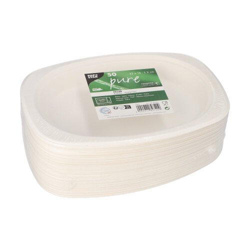 50 Teller, Zuckerrohr "pure" oval 23 cm x 16 cm x 2 cm weiss 10500 Teller, Zuckerrohr "pure" oval 23 cm x 16 cm x 2 cm weiss