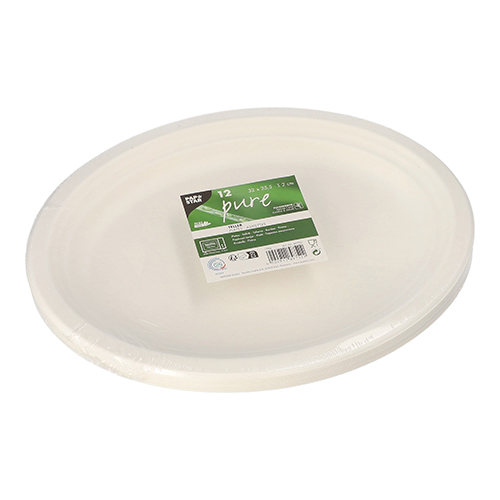 2592 Teller, Zuckerrohr "pure" oval 32 cm x 25,5 cm x 2 cm weiss