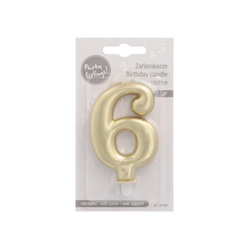 1 Zahlenkerze mit Halter 7 cm gold "6" 4320 Zahlenkerze mit Halter 7 cm gold "6"