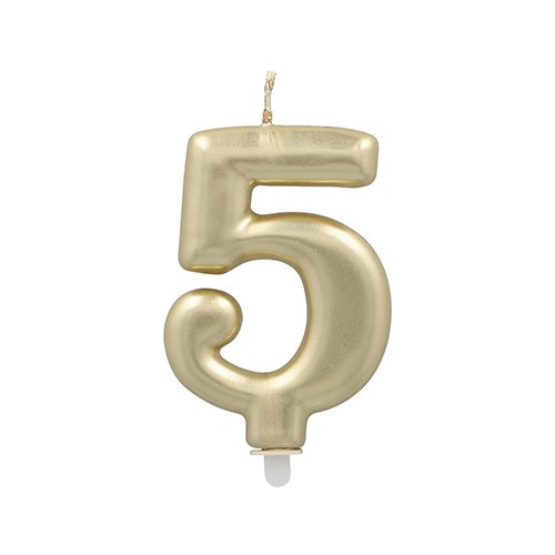 1 Zahlenkerze mit Halter 7 cm gold "5" 4320 Zahlenkerze mit Halter 7 cm gold "5"