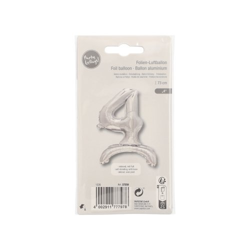 1 Folienluftballon 73 cm silber "4" stehend 3840 Folienluftballon 73 cm silber "4" stehend